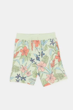 Infant Boys Green Printed Active Shorts