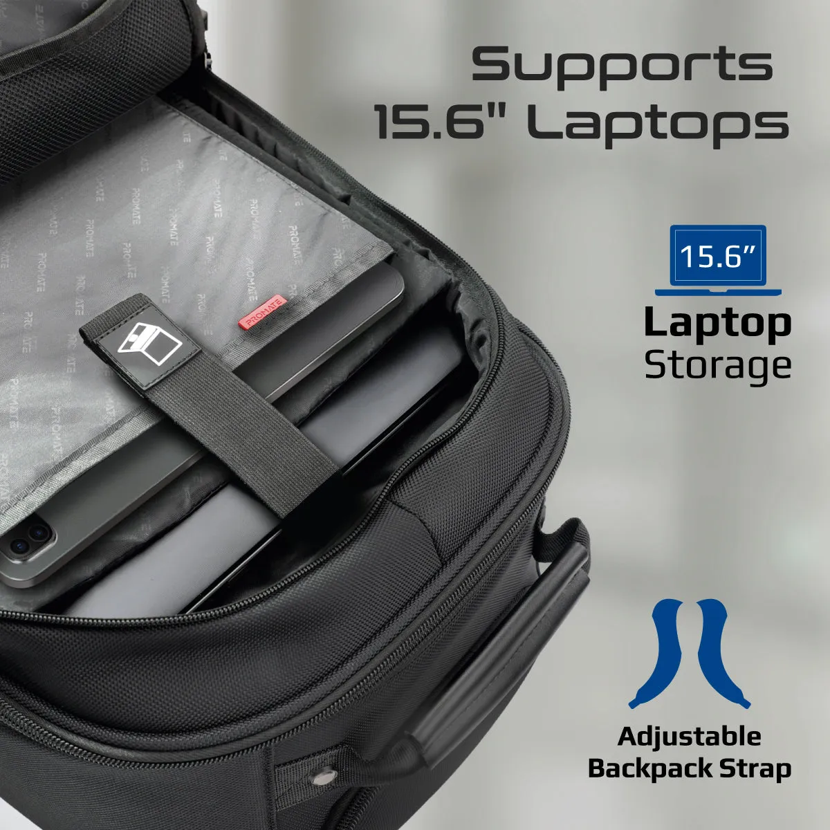 Large Capacity Trolley Bag with Multiple Compartments for 15.6” Laptops