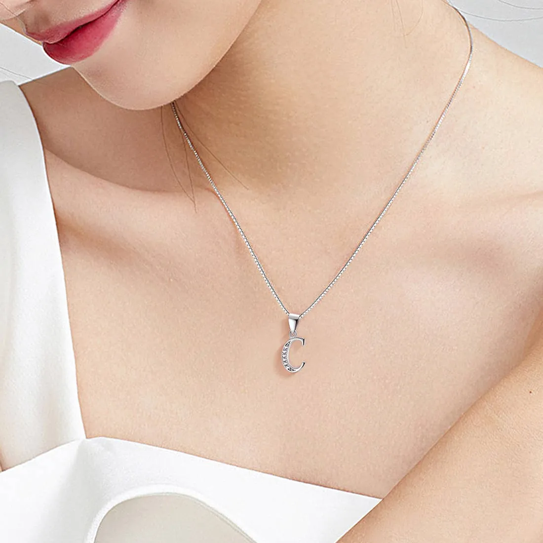 Letter C Initial Necklaces Pendant Women Men Name Jewelry Gift 925 Silver