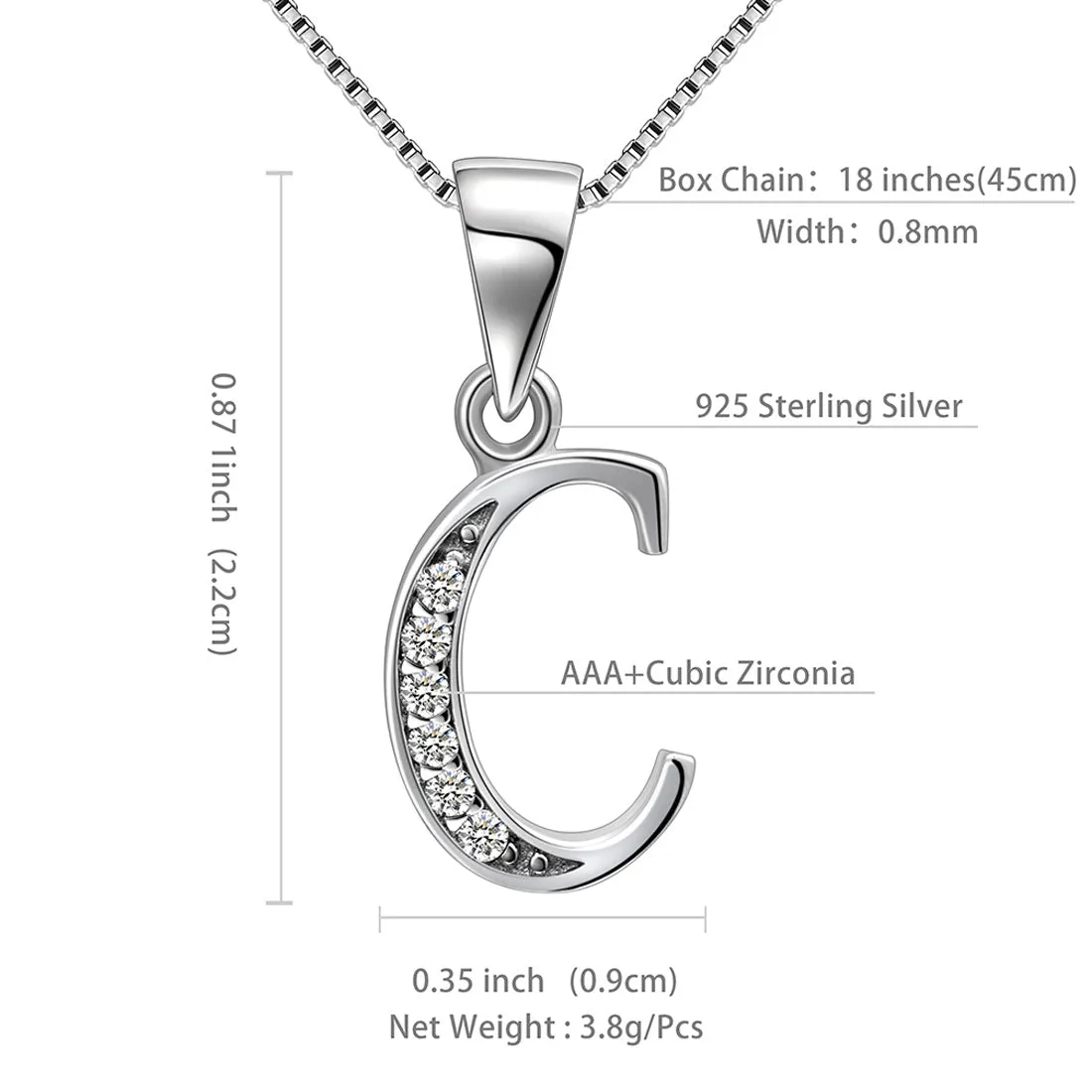 Letter C Initial Necklaces Pendant Women Men Name Jewelry Gift 925 Silver