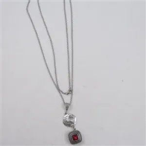 Long Sweater Pendant Necklace Red Charm Silver Long Chain