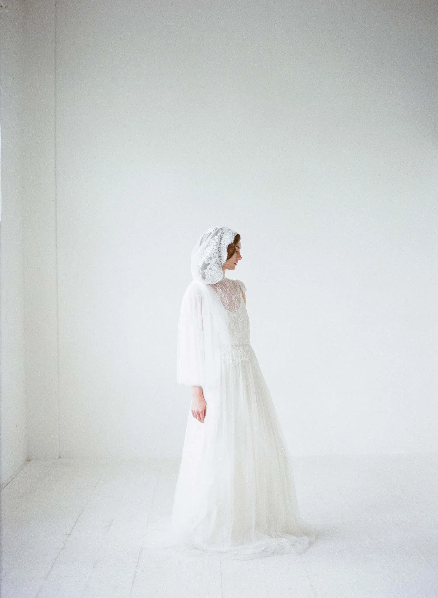 Mantilla lace trimmed veil with headband - Style #709