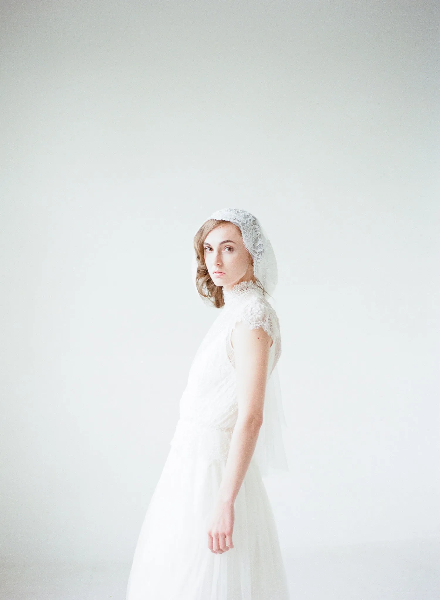 Mantilla lace trimmed veil with headband - Style #709