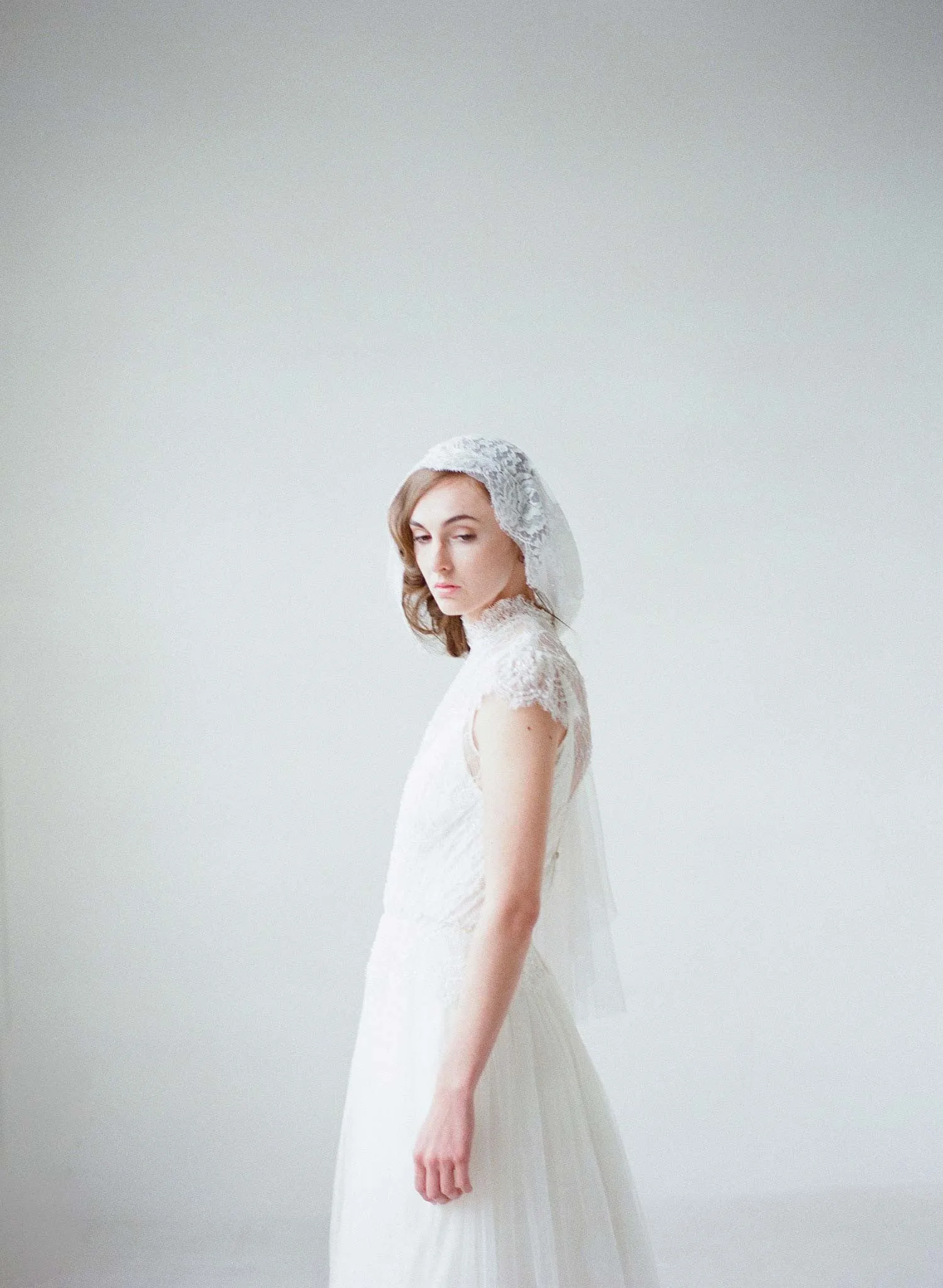 Mantilla lace trimmed veil with headband - Style #709