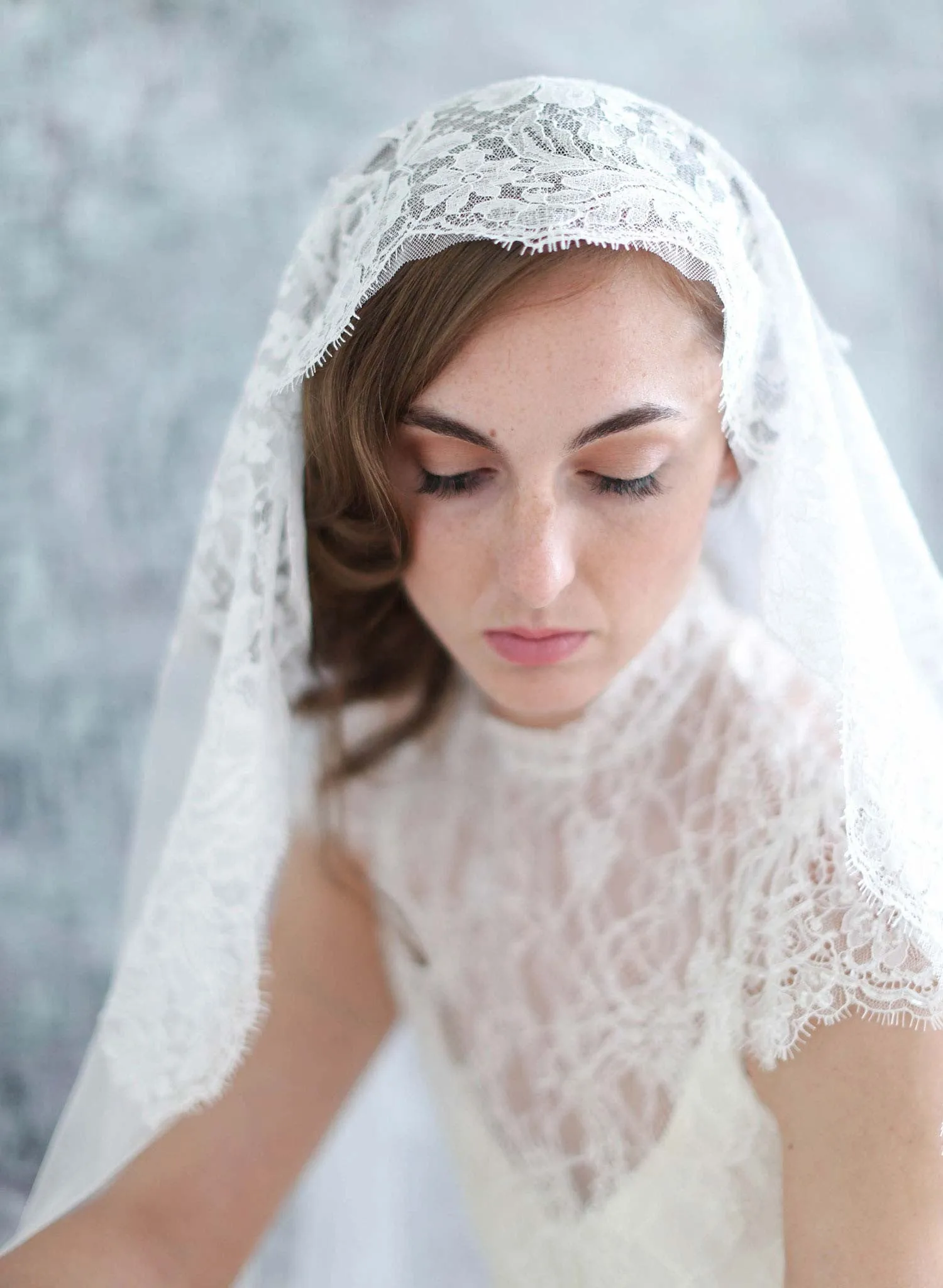 Mantilla lace trimmed veil with headband - Style #709