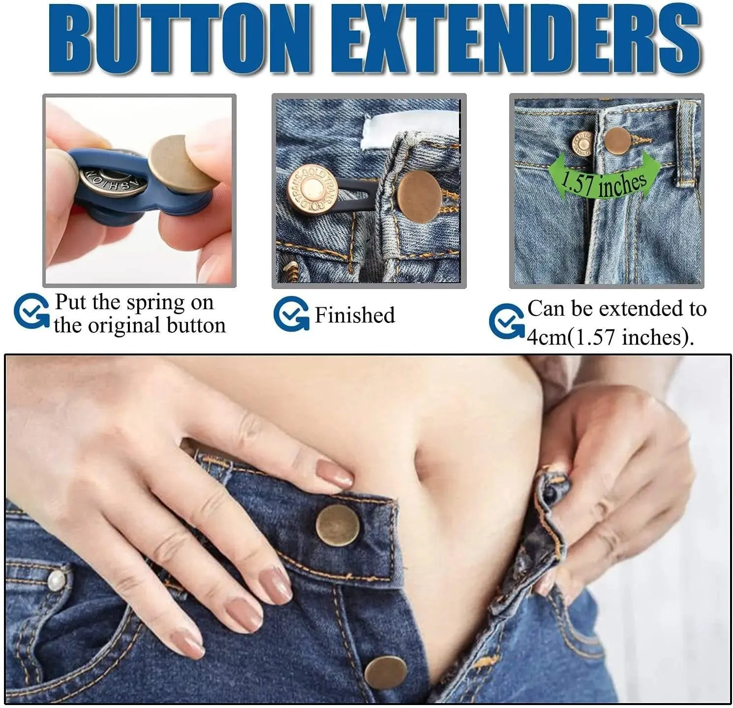 Metal Button Extender Set: Transform Tight Waistbands for Perfect Fit