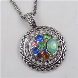 Multi-colored Multi-stone Crystal  & Silver Pendant Necklace