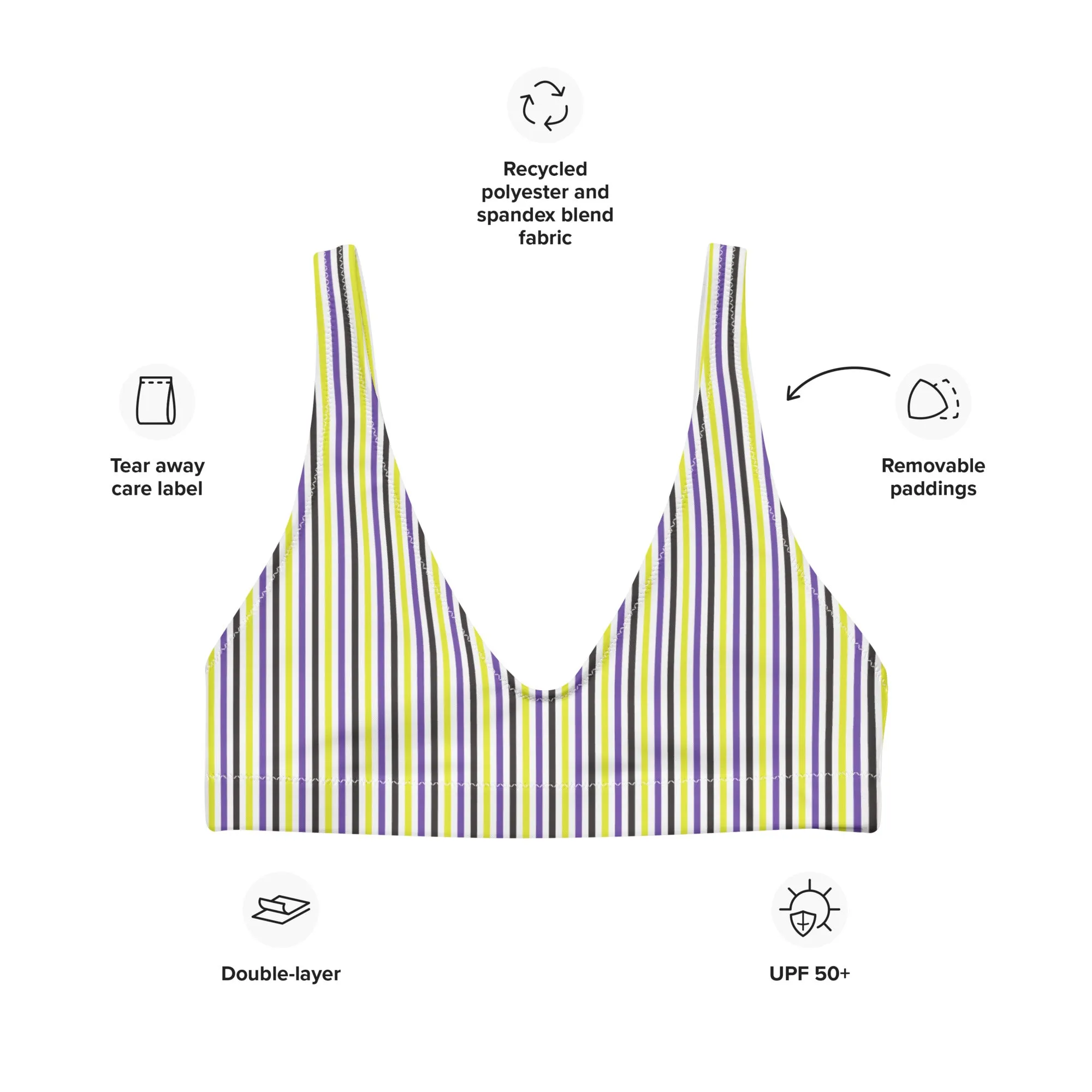 Non-Binary Striped Athletic Bikini Top