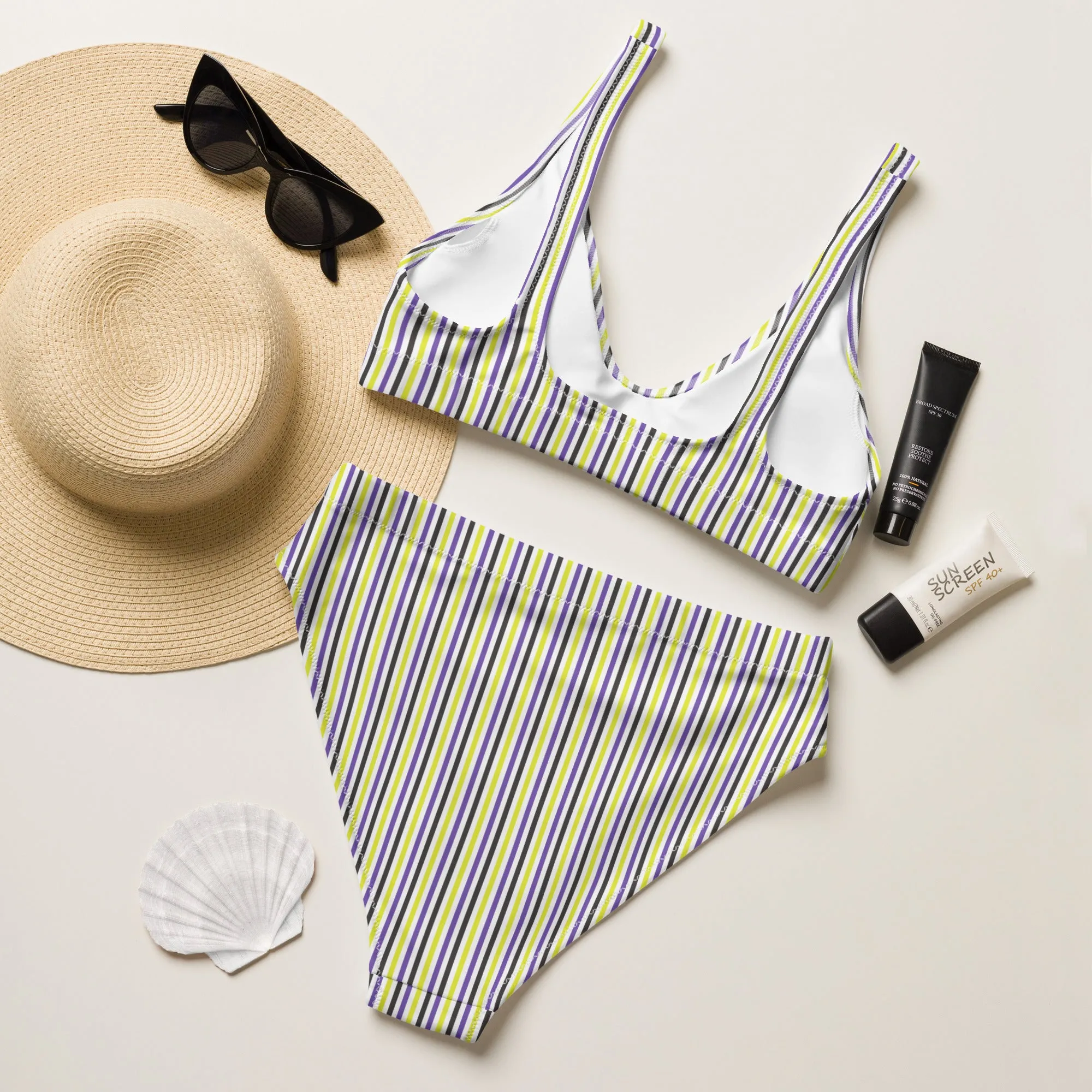 Non-Binary Striped Athletic Bikini Top