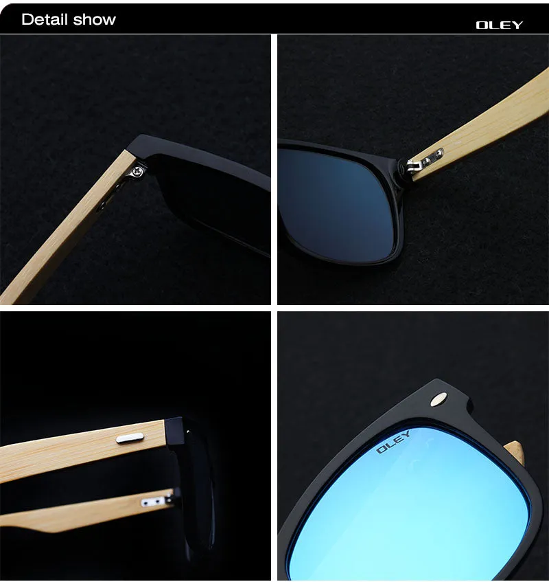 Oley Brand Men's Square Bamboo Polarized Sunglasses Original Wood Y6625