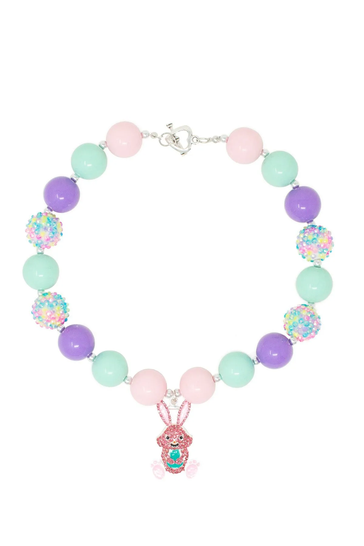 Pastel Rhinestone Pink Bunny Necklace