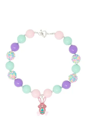 Pastel Rhinestone Pink Bunny Necklace