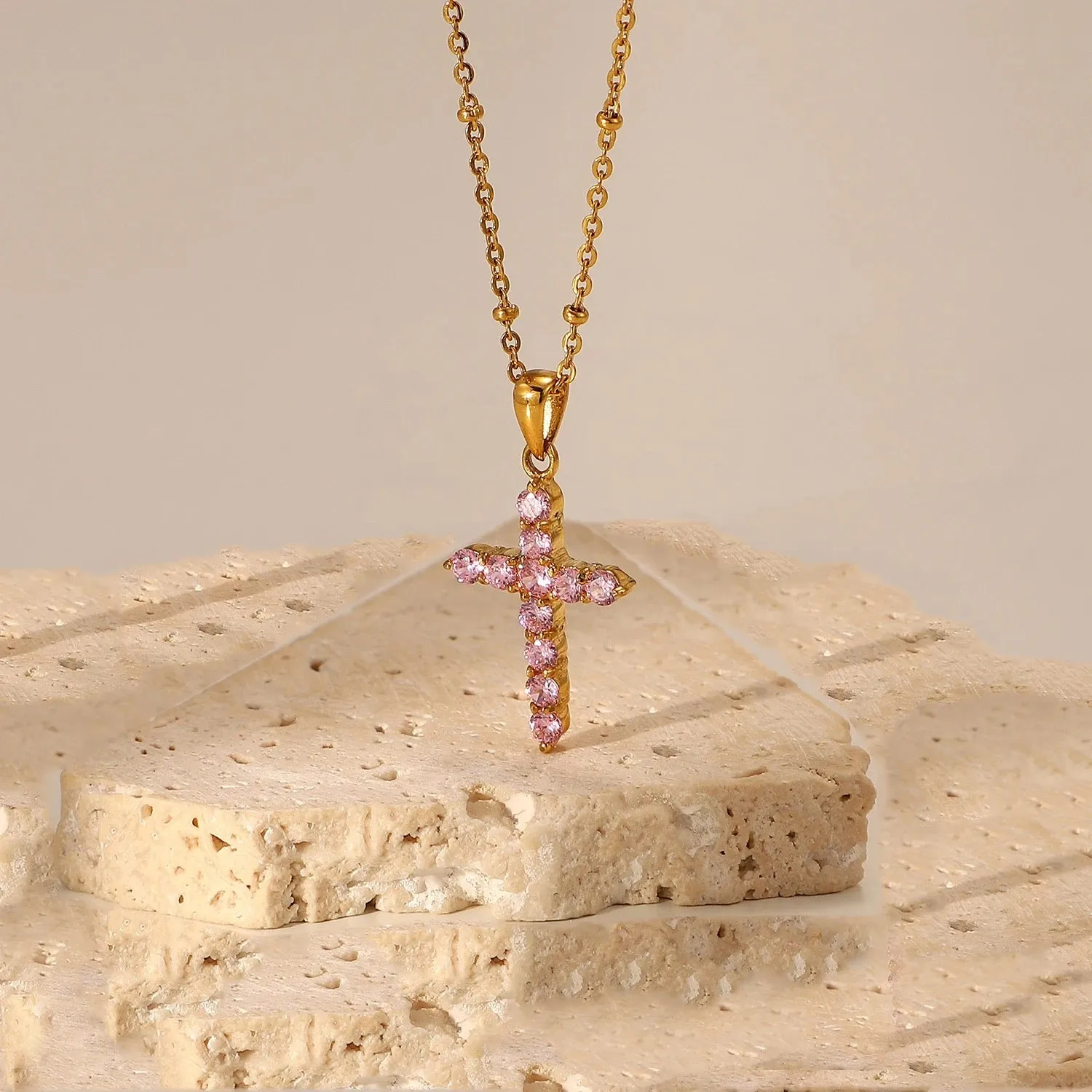 Pink Cross Necklace