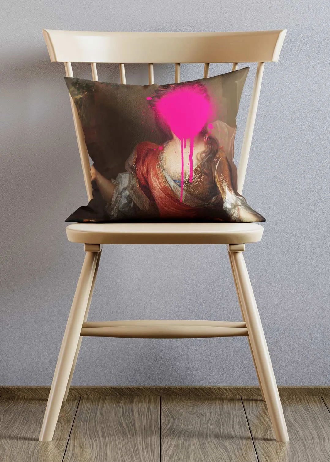 Pink Paint Splat Portrait Cushion