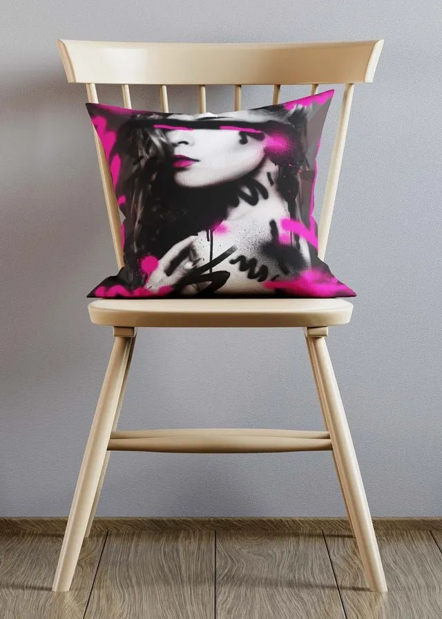 Pink Spraypaint Graffiti Model Cushion