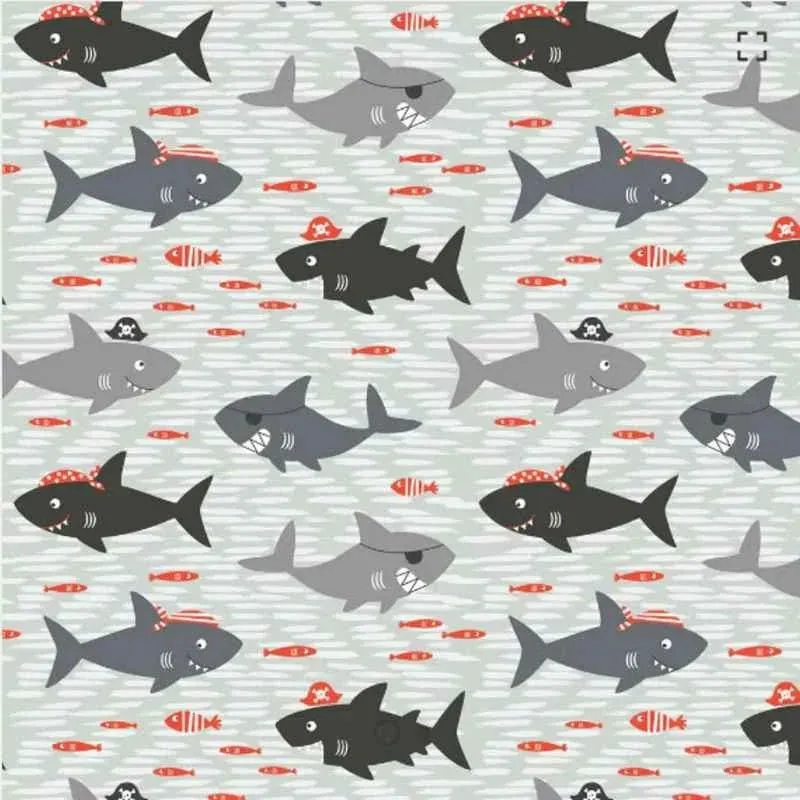 Pirate Shark FLANNEL on Grey, Jawsome