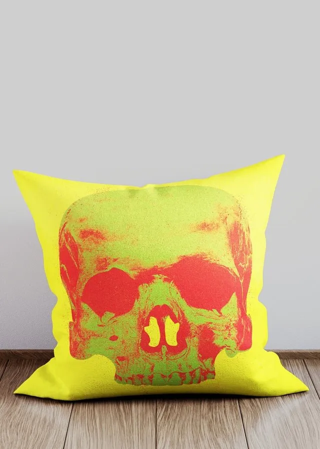 Popart Warhol Style Green Skull Cushion