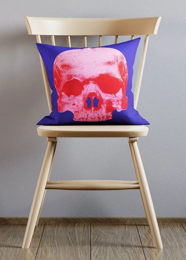 Popart Warhol Style Pink Skull Cushion