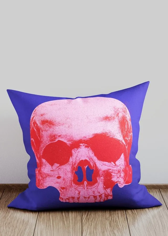 Popart Warhol Style Pink Skull Cushion