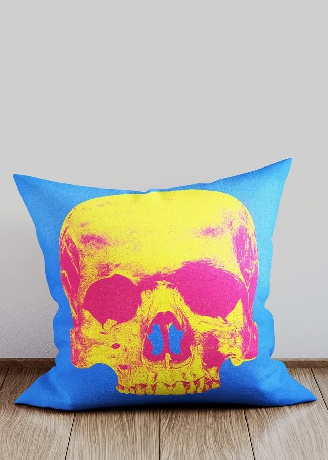 Popart Warhol Style Yellow Skull Cushion