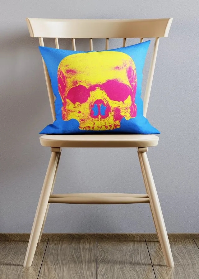 Popart Warhol Style Yellow Skull Cushion