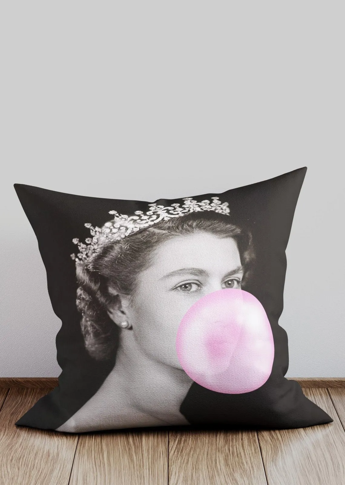 Queen Blowing Bubblegum Platinum Jubilee Cushion