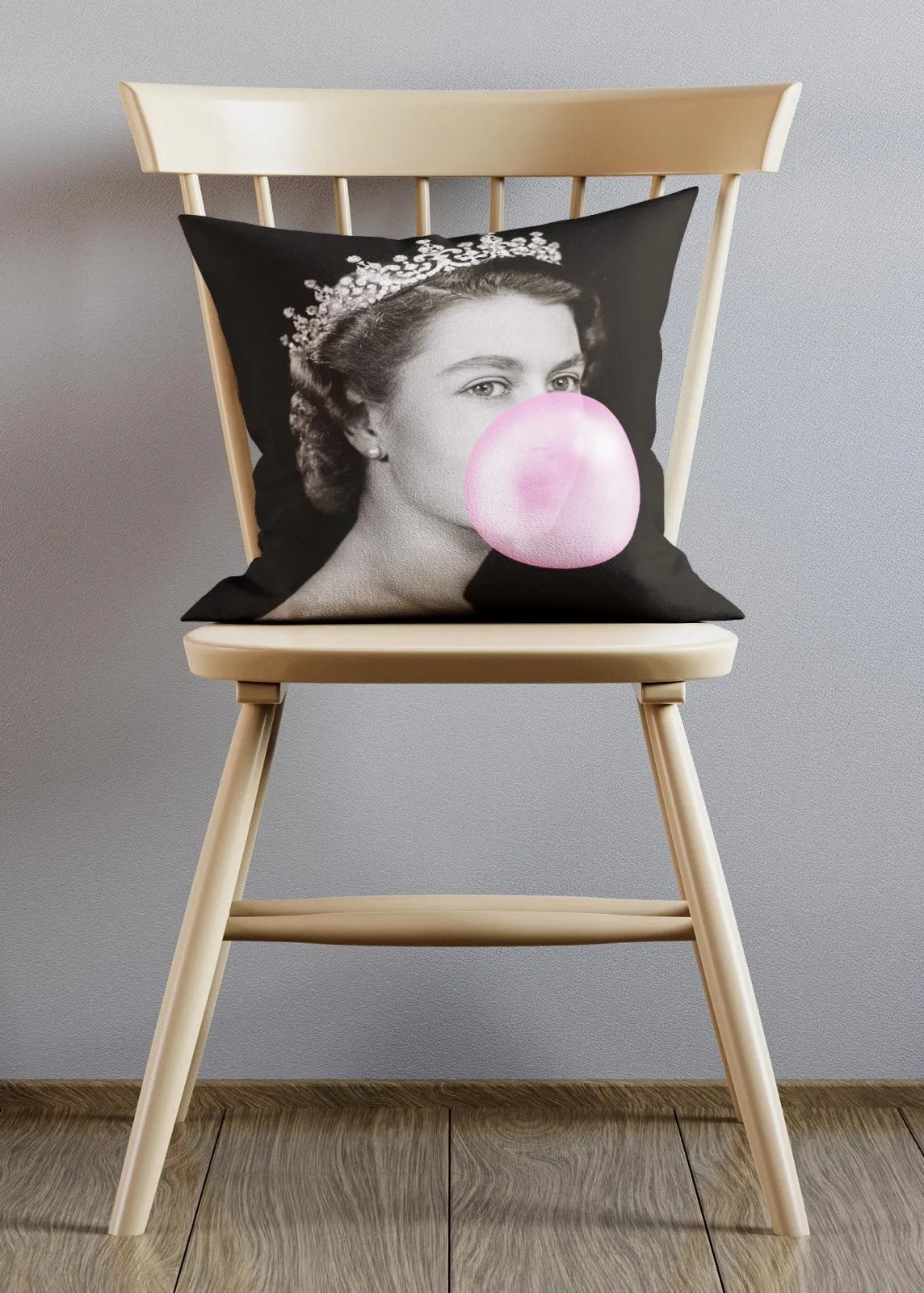 Queen Blowing Bubblegum Platinum Jubilee Cushion