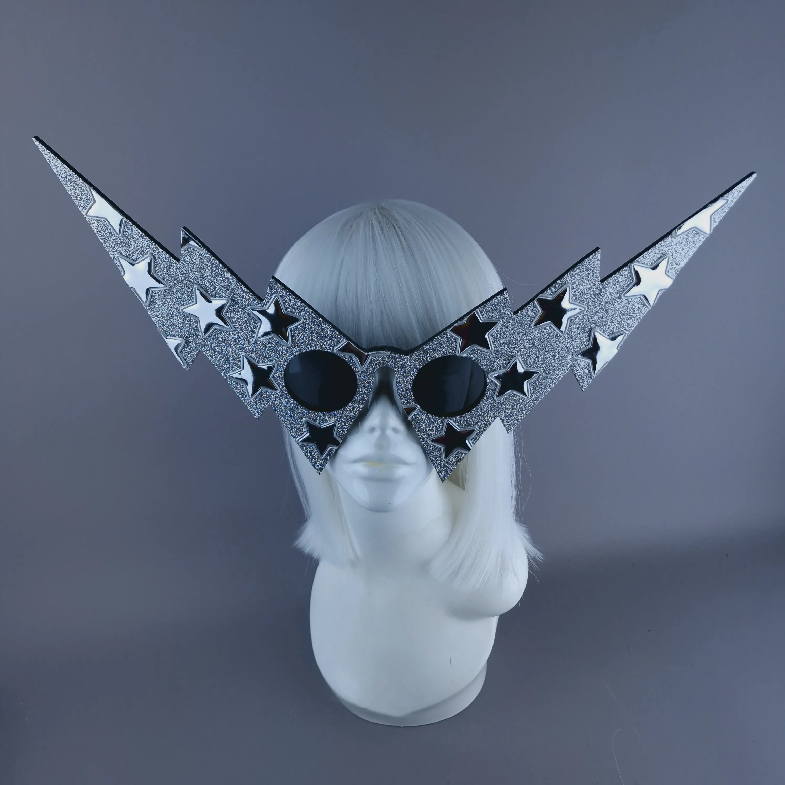 "Starman" Silver Glitter Star Lightning Bolt Sunglasses