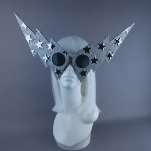 "Starman" Silver Glitter Star Lightning Bolt Sunglasses