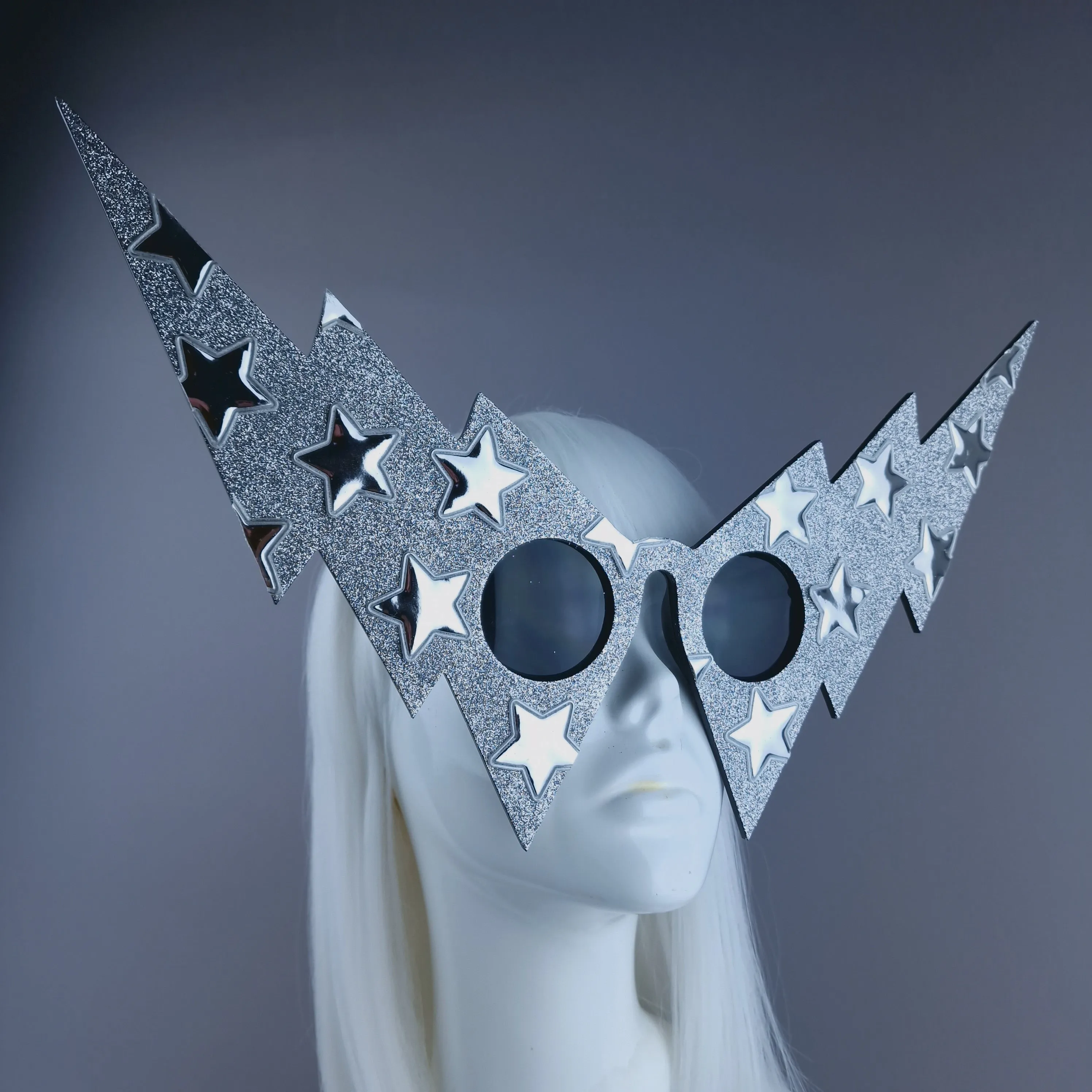 "Starman" Silver Glitter Star Lightning Bolt Sunglasses