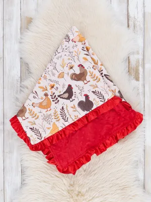 Red Hen Party Ruffle Minky Blanket