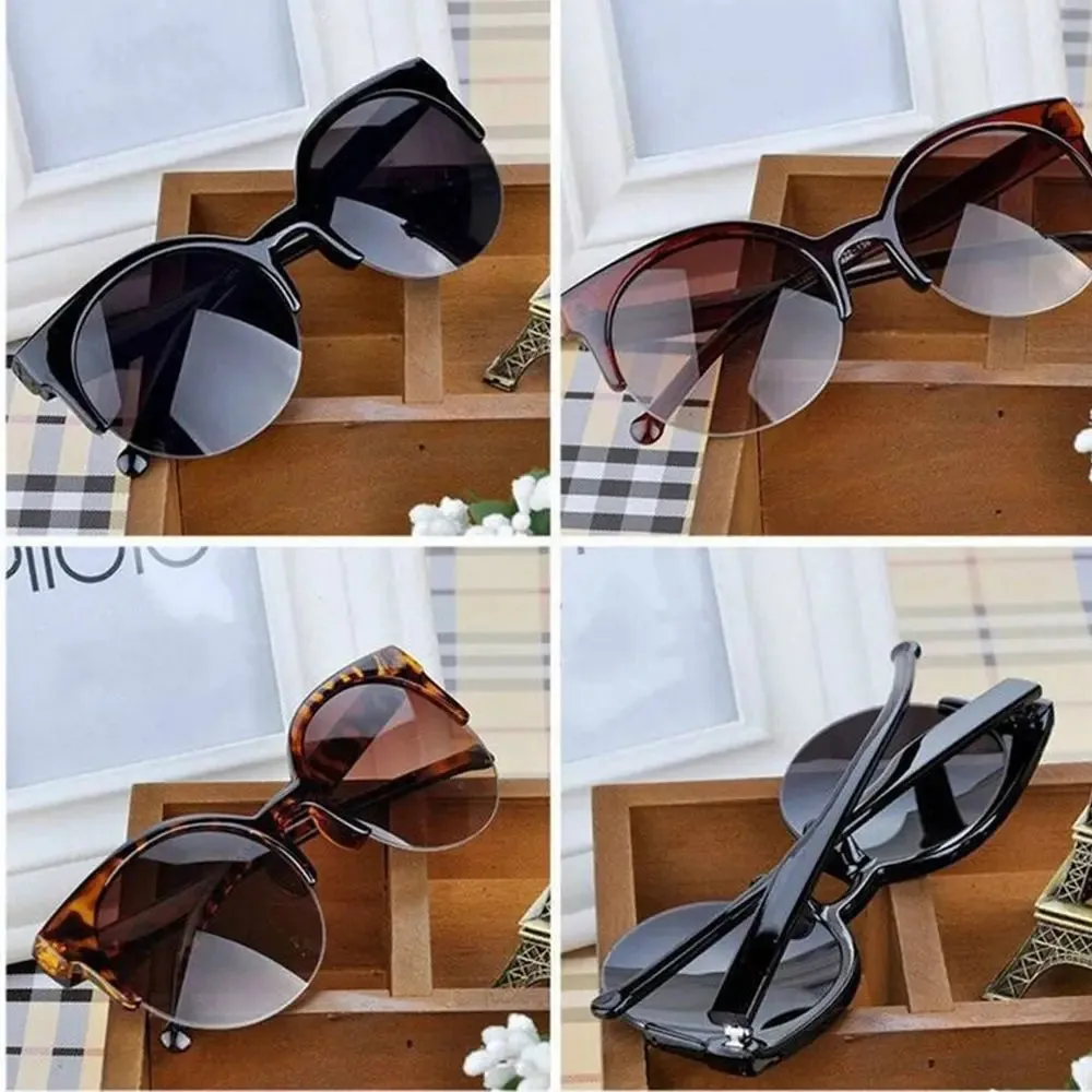 Retro Vintage Cat Eye Sunglasses Half Frame Sunglasses Women Sun Glasses Anti-UV Sunglasses Female Travel Party Glasses 2024 New