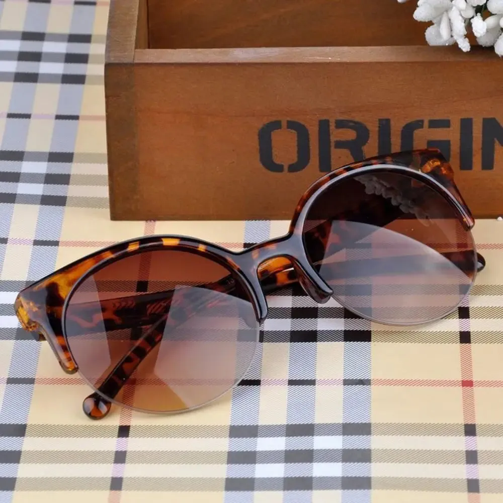 Retro Vintage Cat Eye Sunglasses Half Frame Sunglasses Women Sun Glasses Anti-UV Sunglasses Female Travel Party Glasses 2024 New