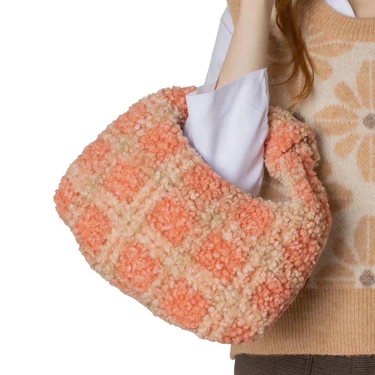 Sherpa Handbag Peachy Plaid Print