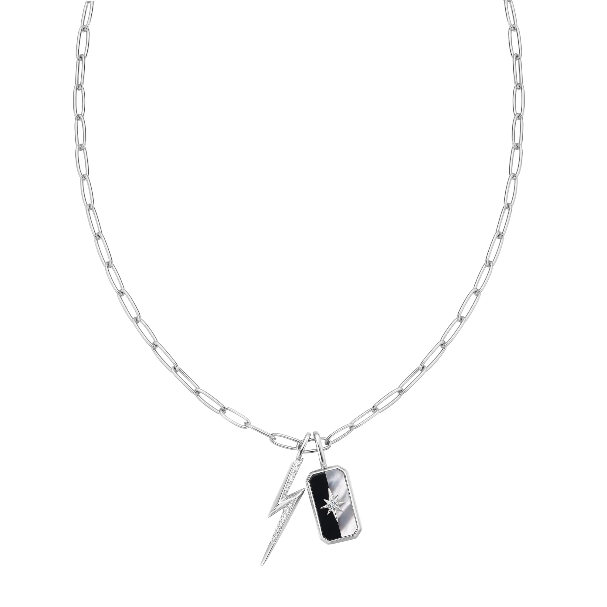 Silver Link Charm Chain Necklace