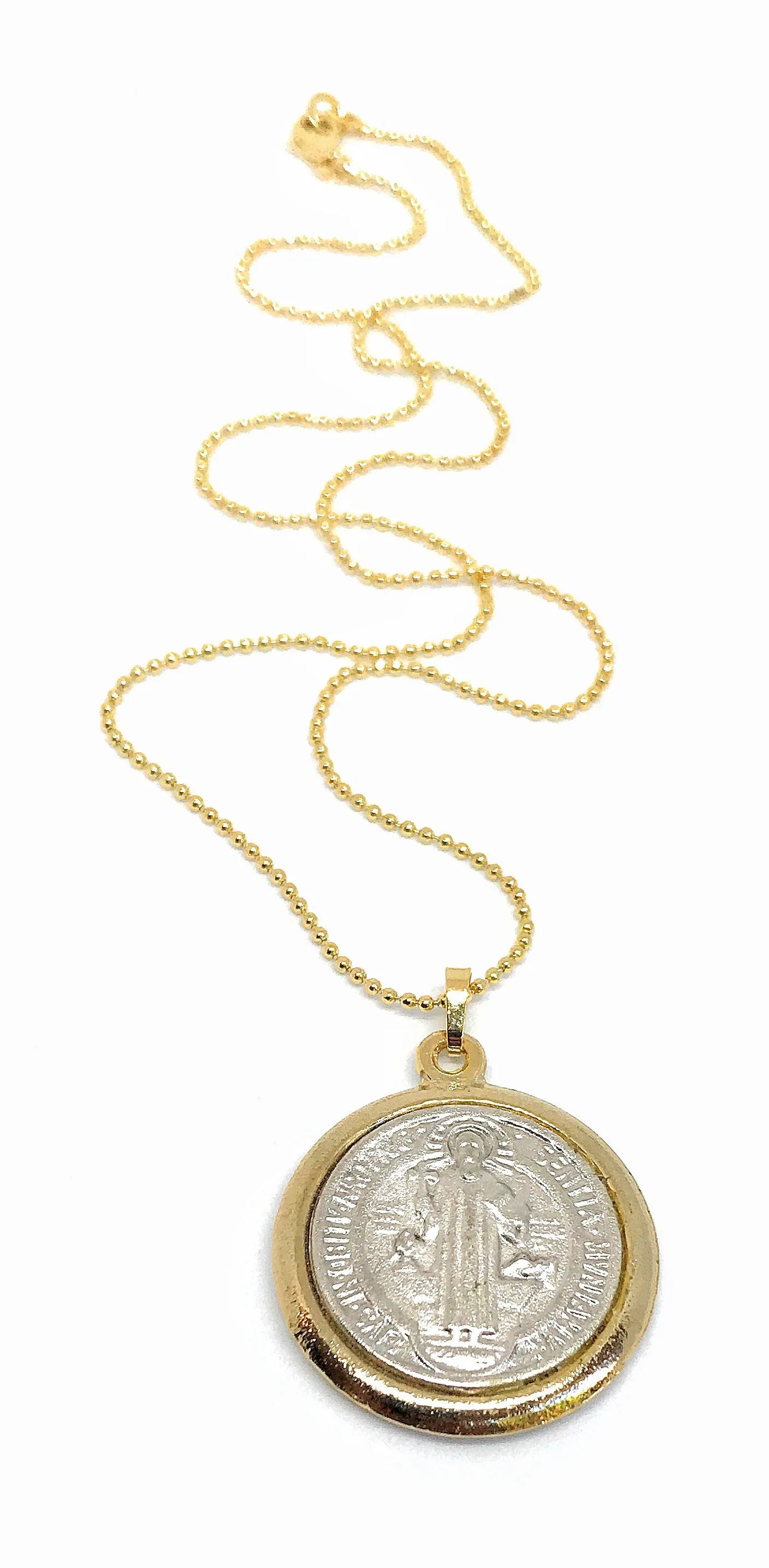 St. Benedict Pendant Necklace Military 18K Gold Plated Chain