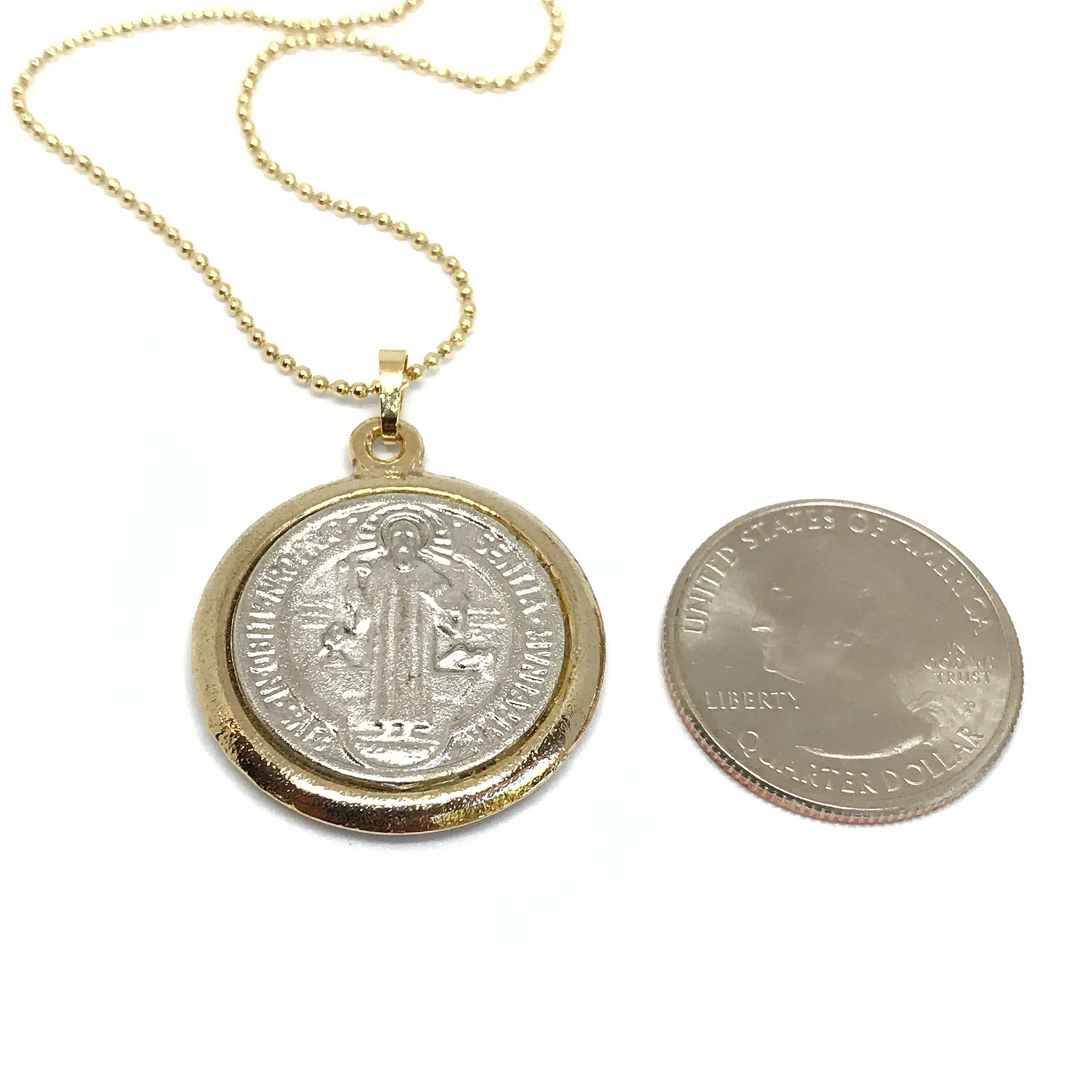 St. Benedict Pendant Necklace Military 18K Gold Plated Chain