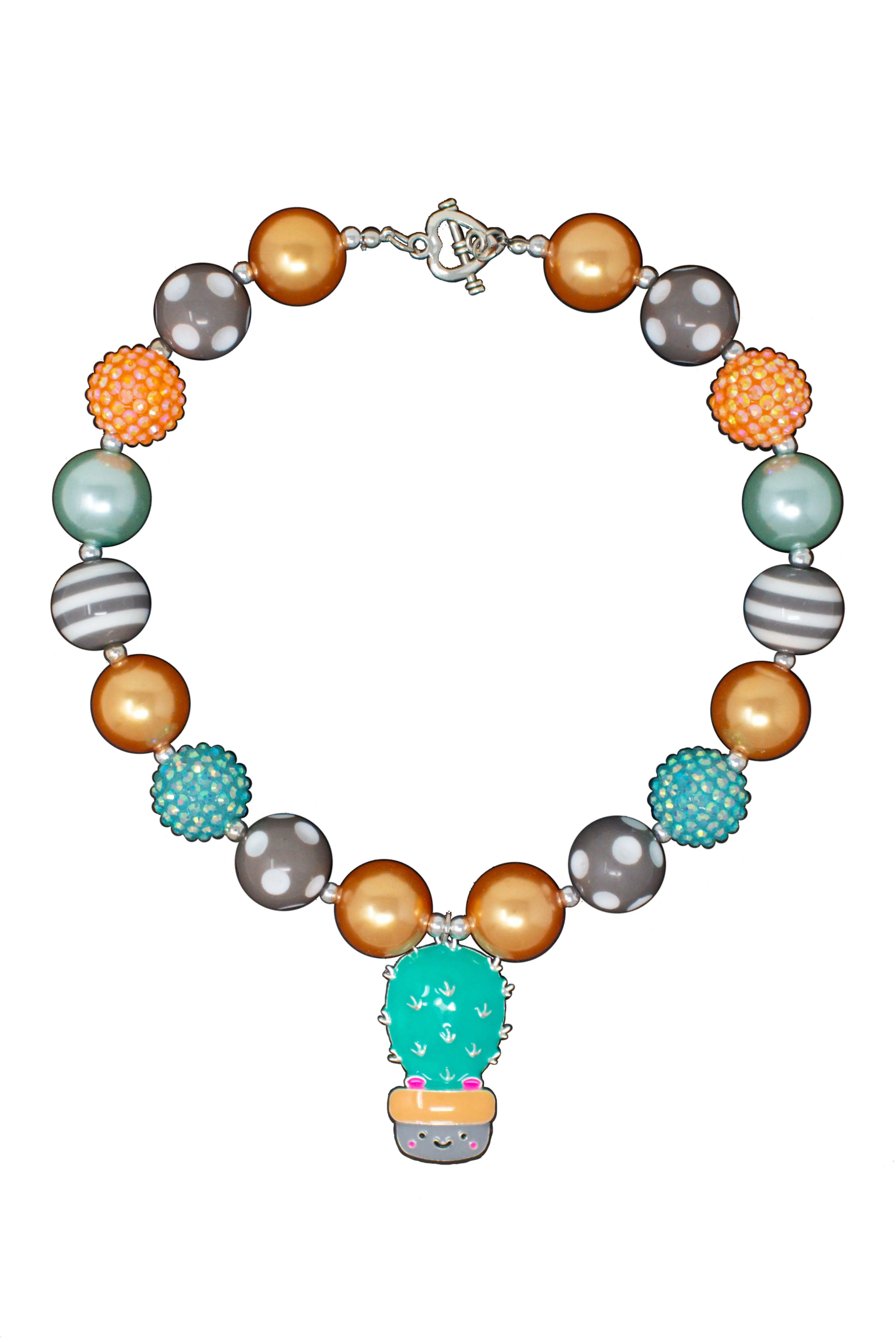 Teal & Orange Cactus Bubblegum Necklace