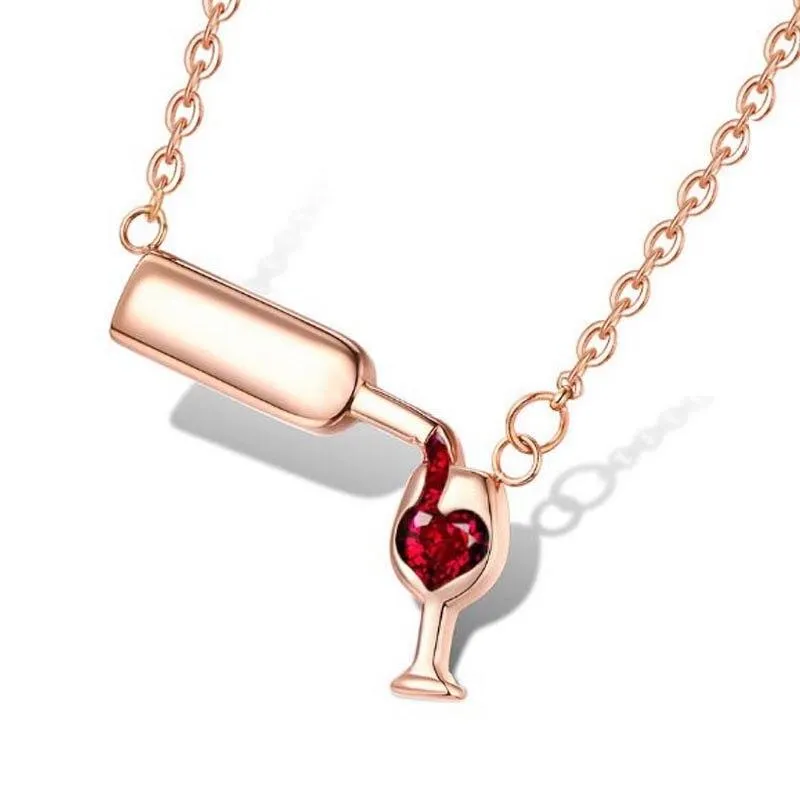 Women Unique Love Wine  Design Cubic Zirconia Necklaces