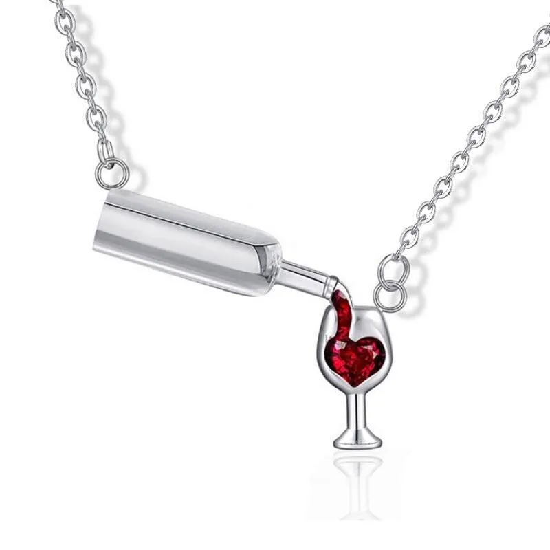 Women Unique Love Wine  Design Cubic Zirconia Necklaces