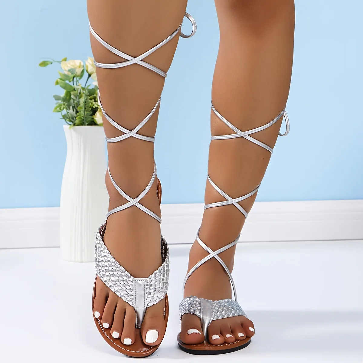 Women’s Braided Flat Sandals for Summer Elegance