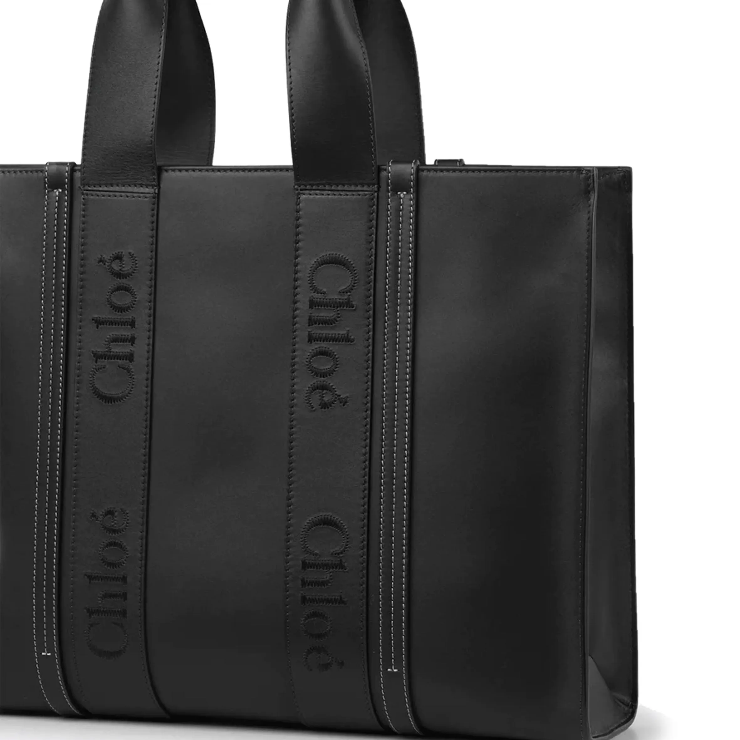 Woody Large Leather Tote, Black